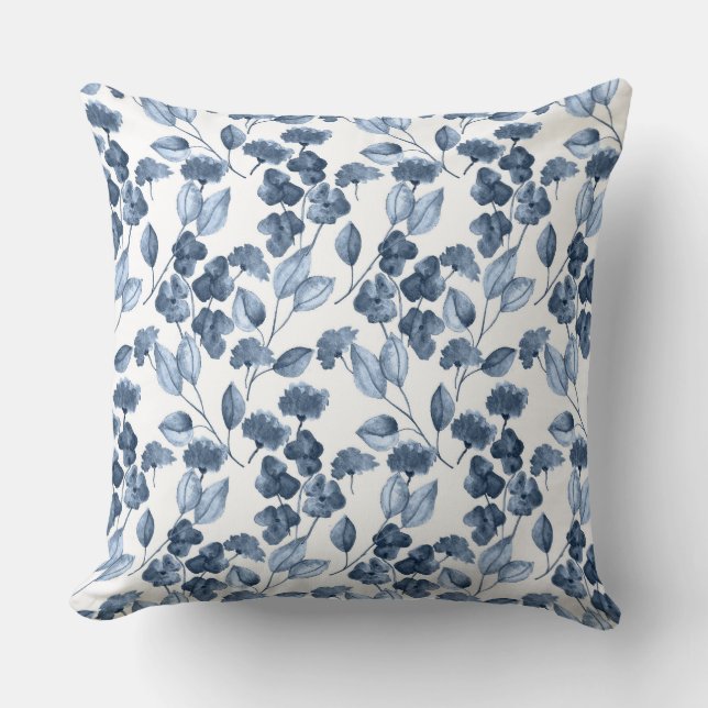 Cojín decorativo floral Denim azul y blanco (Anverso)