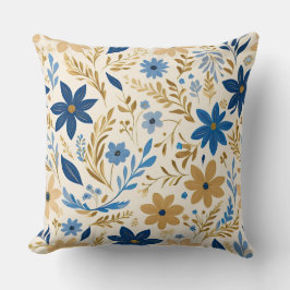 Cojín Decorativo Floral dorada azul y blanca