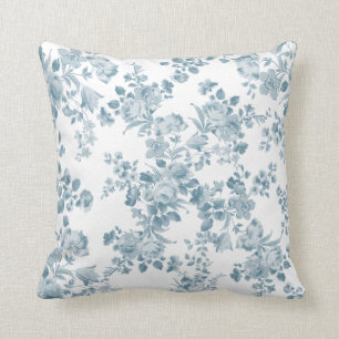 Cojín Decorativo Floral elegante bohemio blanco azul del vintage