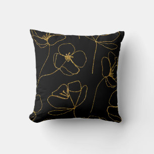 Cojín Decorativo Floral elegante de color negro y oro