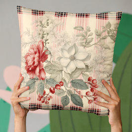 Cojín Decorativo Floral Elegante De Color Rojo Y Blanco
