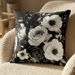 Cojín Decorativo Floral en Blanco y Negro