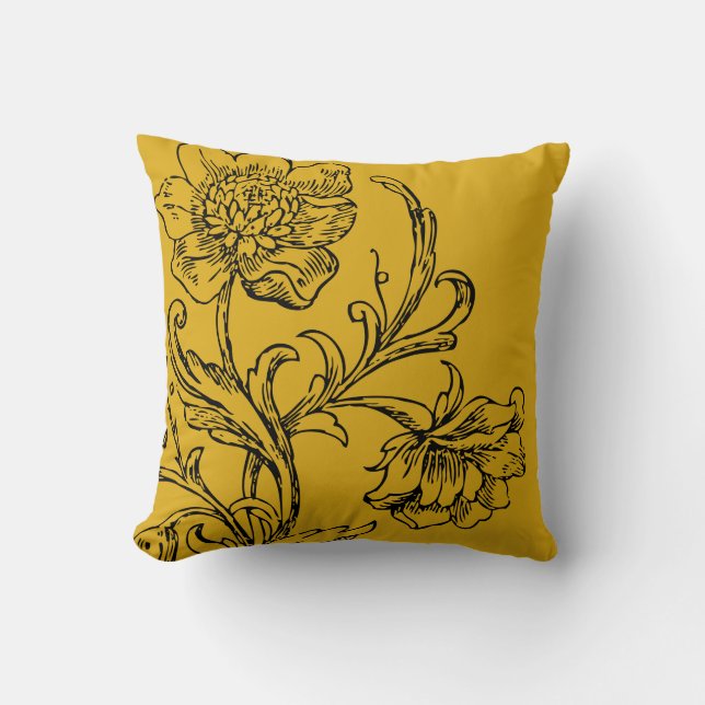 Cojín Decorativo Floral estilo amarillo mostaza (Anverso)