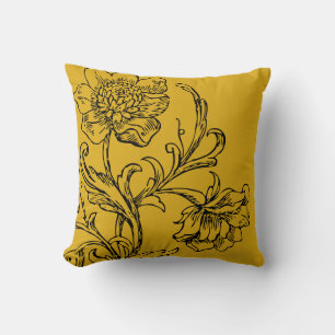 Cojín Decorativo Floral estiloso amarillo mostaza