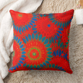 Cojín Decorativo Floral exótico marroquí rojo naranja verde turques