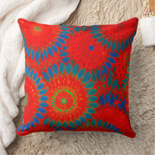 Cojín Decorativo Floral exótico marroquí rojo naranja verde turques