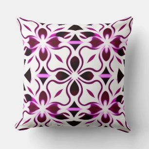 Cojín Decorativo Floral Geométrico Botánico Elegante Blanco Púrpura