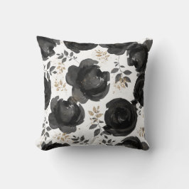 Cojín Decorativo Floral Glam Hojas de Oro Negro Chic Deslucido