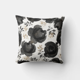 Cojín Decorativo Floral Glam Hojas de Oro Negro Chic Deslucido