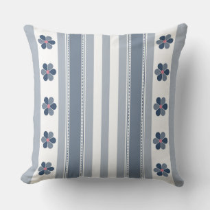 Cojín Decorativo Floral gris azul y rayas
