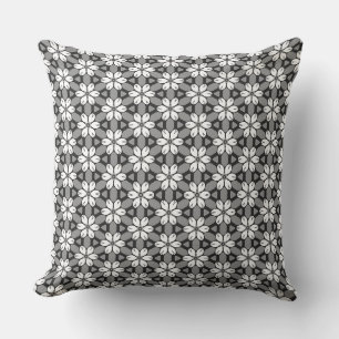 Cojín Decorativo Floral gris, negro y blanco