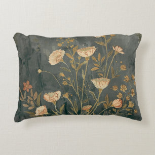 Cojín Decorativo Floral Gris Oscuro Cálido Melocotón Salvia Vintage