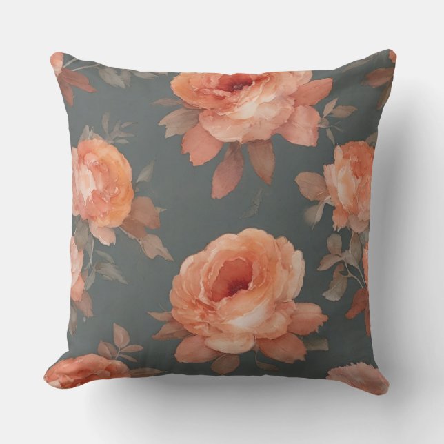 Cojín Decorativo Floral gris y rosa (Anverso)