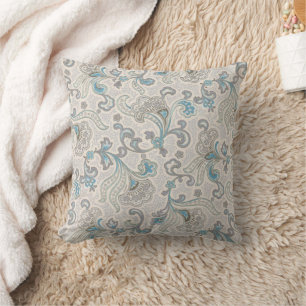 Cojín decorativo floral gris y turquesa
