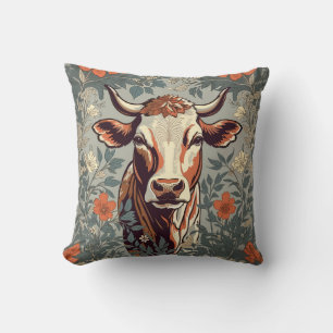 Cojín Decorativo Floral inspirada por William Morris, Vintage Cow