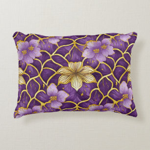 Cojín Decorativo Floral Japonés Purpura Dorado