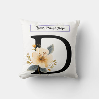 Cojín Decorativo Floral Letter D Pillow – Personalized Initial Cush