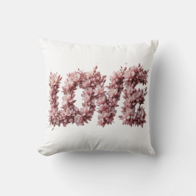 Cojín Decorativo Floral 'LOVE' Pillow | Pink Cherry Blossom  (Anverso)