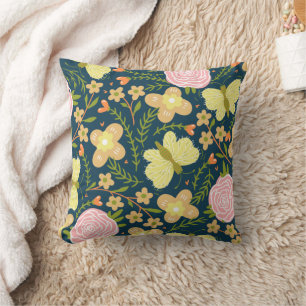 Cojín Decorativo Floral, Mariposa Y Glamour Sin Costuras Elegante  