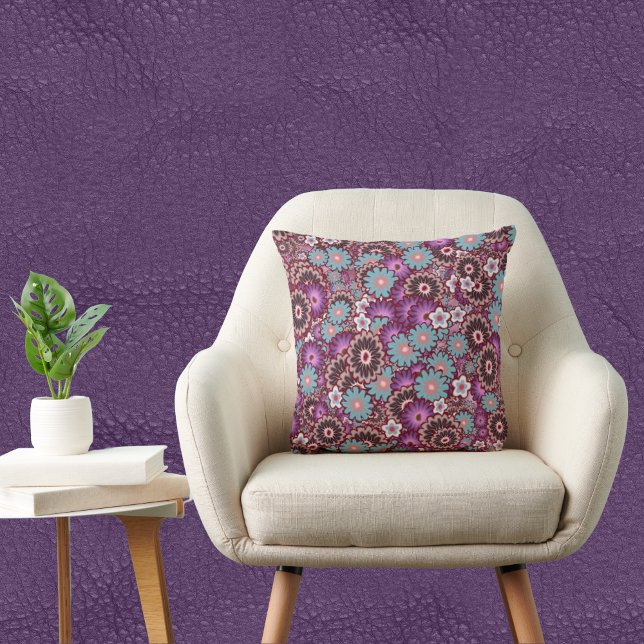 Cojín Decorativo Floral marrón morado y turquesa (Subido por el creador)