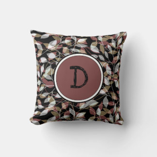Cojín Decorativo Floral marrón y negro con monograma Personalizado