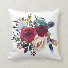 Cojín decorativo floral Merlot & Navy Watercolor
