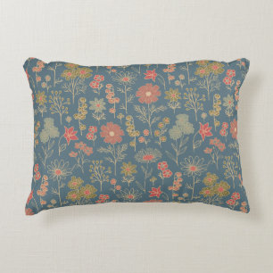 Cojín Decorativo Floral moderna de denim azul y coral