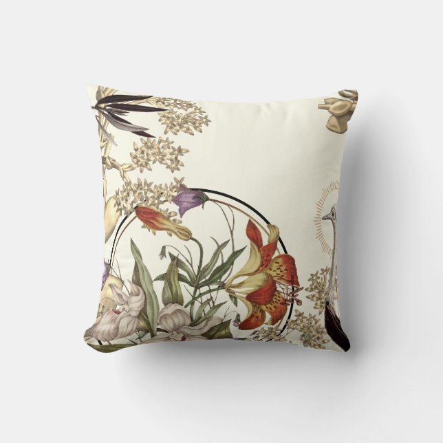 Cojín Decorativo Floral moderna de tigre y flores silvestres (Anverso)
