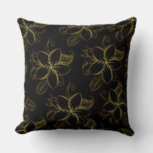 Cojín Decorativo Floral moderna en negro y oro