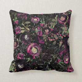 Cojín Decorativo Floral Moderno de Ciruela de Baya Malhumorado Oscu