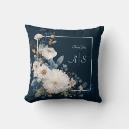 Cojín Decorativo Floral Moderno de Moody Azul Marino Blanco Peonía