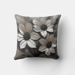 Cojín Decorativo Floral moderno gris plata negro