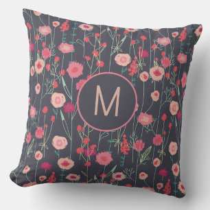 Cojín Decorativo Floral Monograma Oscuro