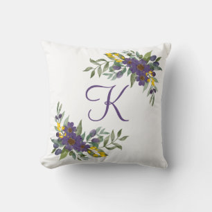 Cojín Decorativo Floral morado y amarillo con monograma