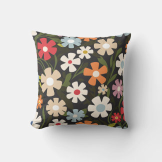 Cojín Decorativo Floral multicolor lúdico sobre fondo negro