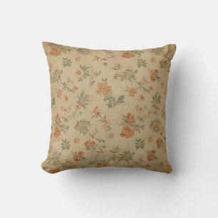 Cojín Decorativo Floral Naranja Quemada y Verde Salvia Vintage