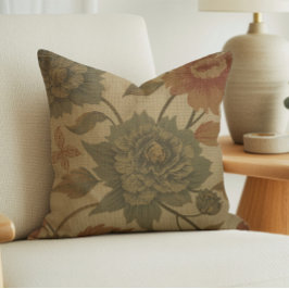 Cojín Decorativo Floral Naranja y Verde Salvia Vintage