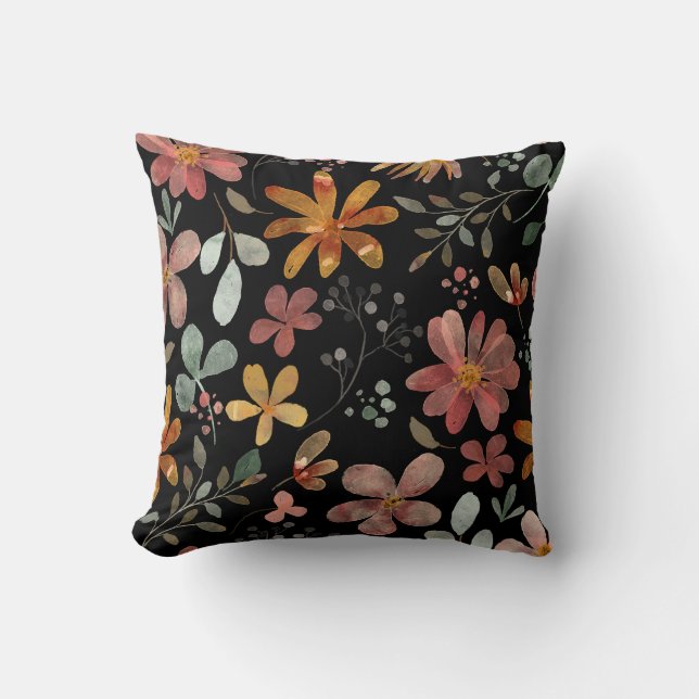 Cojín Decorativo Floral negra impresa (Anverso)