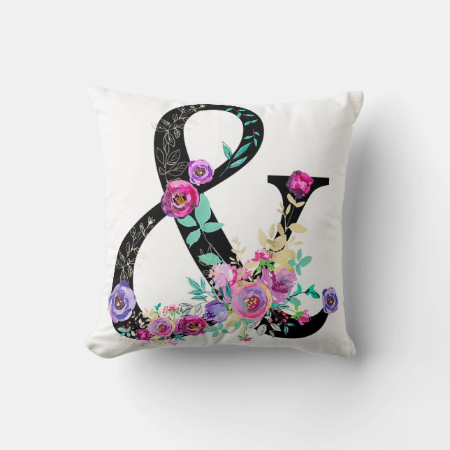 Cojín Decorativo Floral Negro Moderno Ampersand Chic Rústico Campes (Anverso)