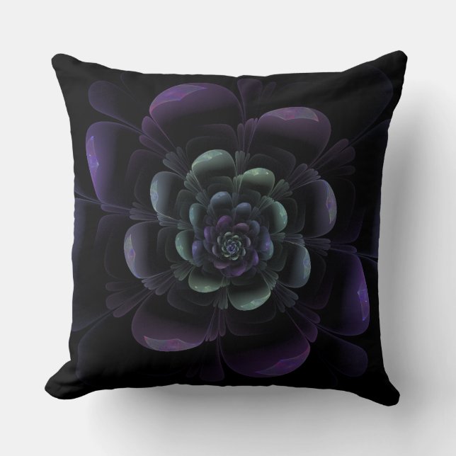 Cojín Decorativo Floral negro púrpura brillante (Anverso)