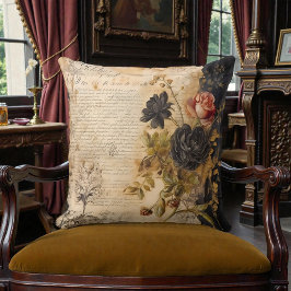 Cojín Decorativo Floral Negro Victoriano Antiguo