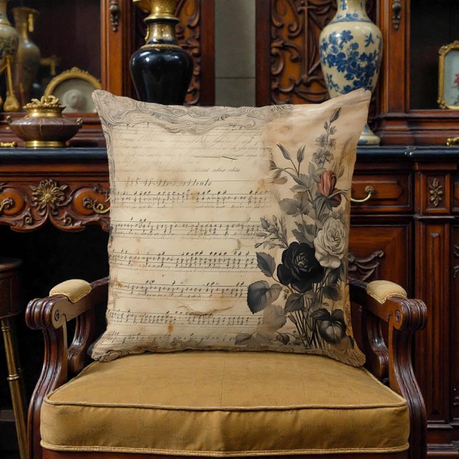 Cojín Decorativo Floral Negro Victoriano Antiguo (Subido por el creador)