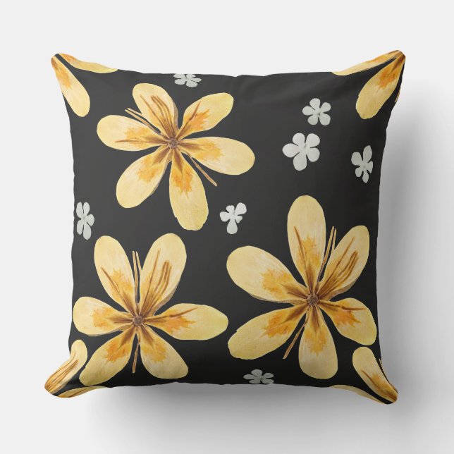 Cojín decorativo floral negro y amarillo (Anverso)