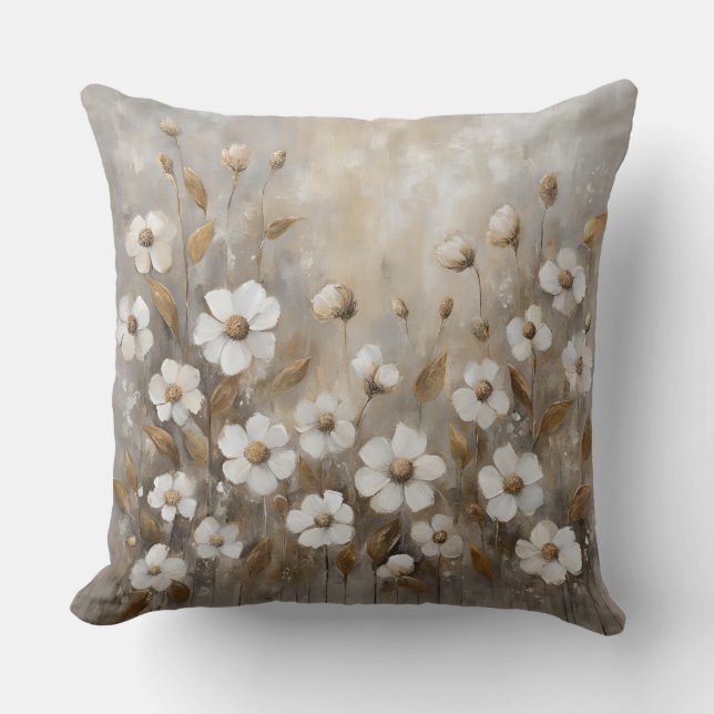 Cojín Decorativo Floral Neutral Gray Gold Taupe (Anverso)