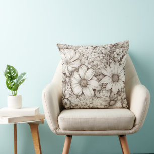 Cojín Decorativo Floral Neutral Suave con Botánica Clásica