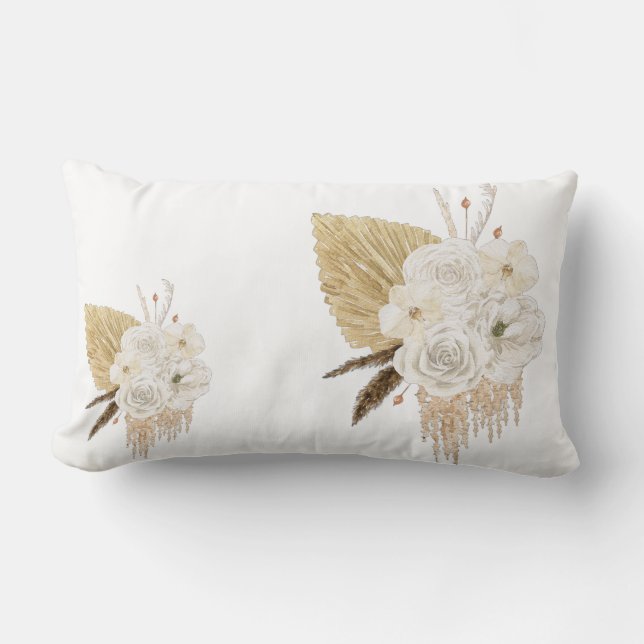 Cojín decorativo floral neutro de Boho | (Anverso)