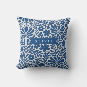 Cojín Decorativo Floral Nórdico Personalizado Azul Folclórico