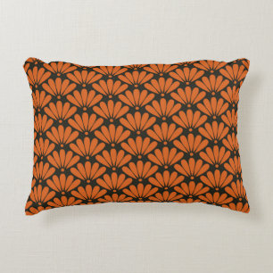 Cojín Decorativo Floral oriental naranja de bronce y negro sin foco
