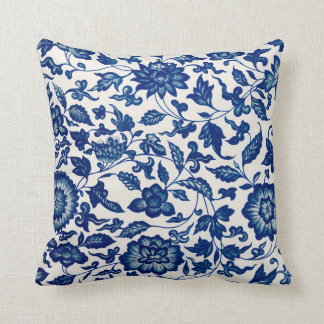 Cojín Decorativo Floral ornamental azul chino