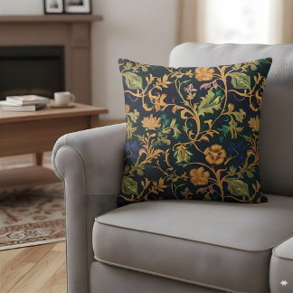 Cojín decorativo floral oscuro Navy botánico de or